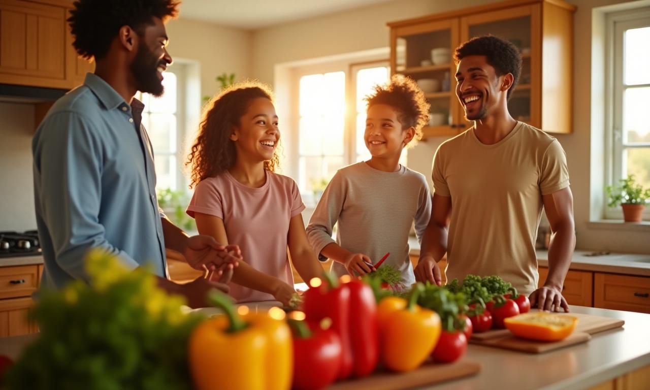 Healthy family cooking session