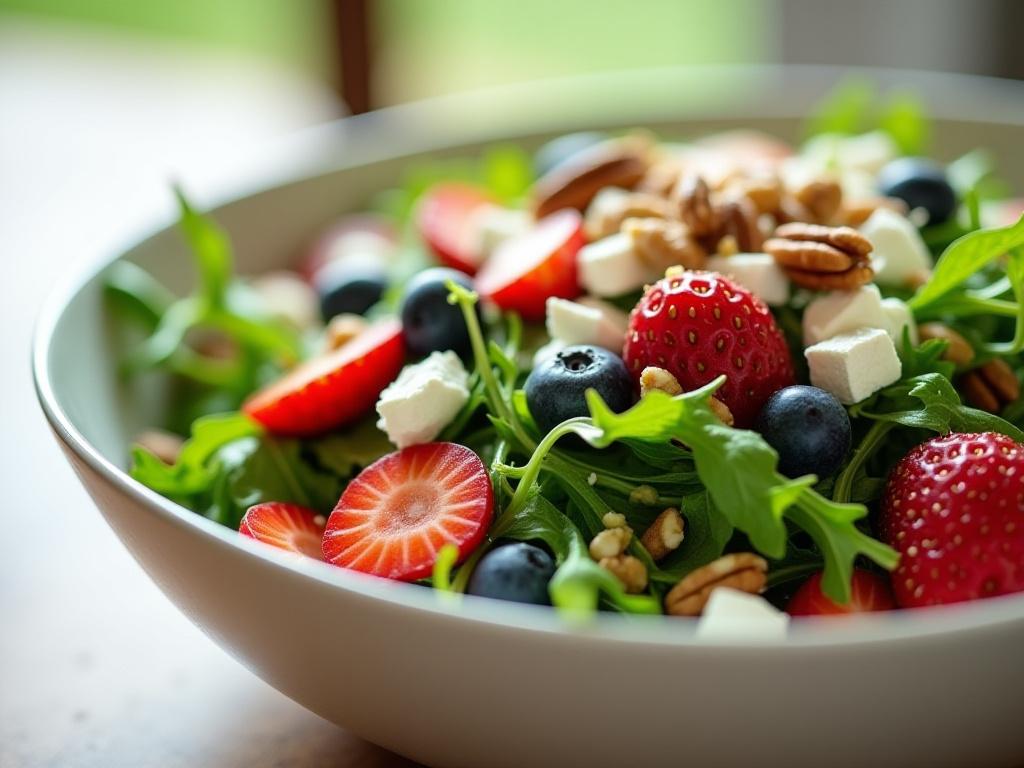 Fresh seasonal summer salads with berries and nuts